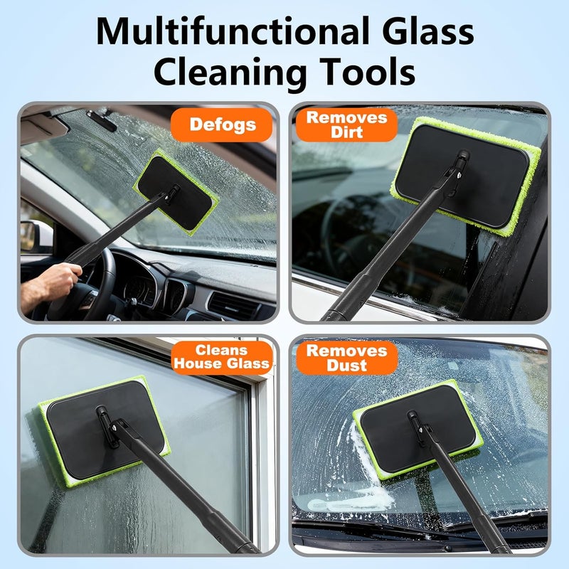 Miunice Windshield Cleaner Tool with 6 Reusable Magic Fiber Pads & Spray Bottle, Removable Handle Car Window Wiper Kit for Interior/Exterior Glass, Trucks, SUVs, RV (Dry & Wet Use) - Image 3